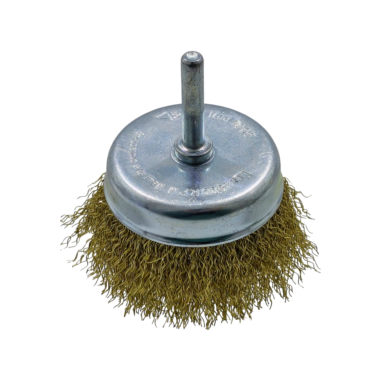 Carda de copa para taladro de alambre latonado 2 3/4", modelo 7905, para desbaste y limpieza.