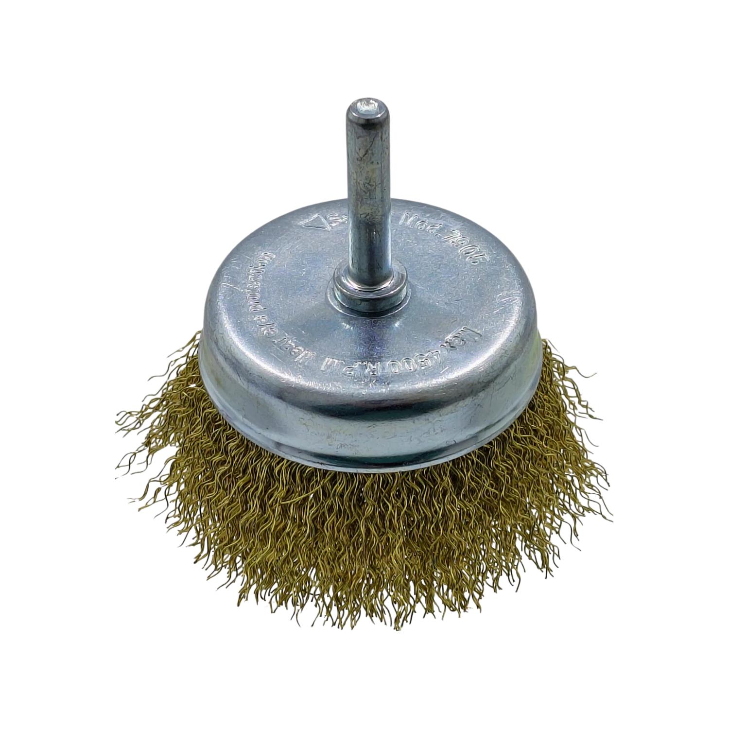 Carda de copa para taladro de alambre latonado 2 3/4", modelo 7905, para desbaste y limpieza.