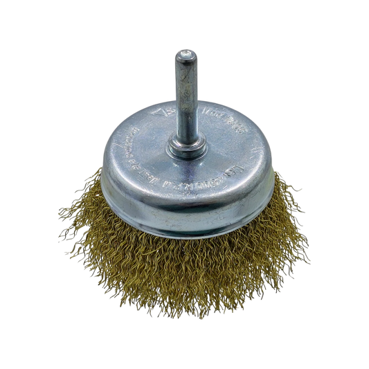 Carda de copa para taladro de alambre latonado 2 3/4", modelo 7905, para desbaste y limpieza.