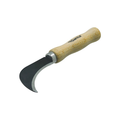 Cuchillo curvo Santul 7 1/2" con mango de madera natural y hoja negra, para injertos y poda