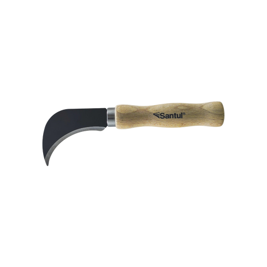 Cuchillo curvo Santul con hoja de acero negro y mango de madera para podar o injertar