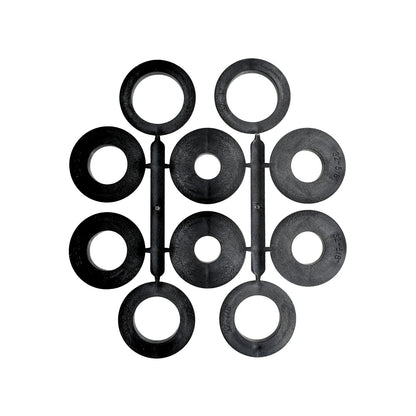 Surtido de rondanas y empaques de caucho negro con diámetros de 1", 3/4", 5/8", 1/2", 7/8" para sellado