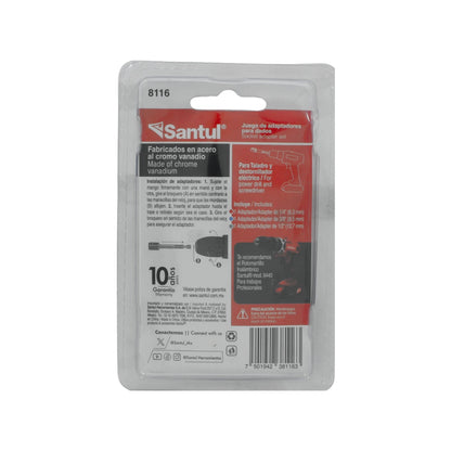 Juego de adaptadores Santul 8116 para dados 1/4", 3/8", 1/2" de acero cromo vanadio para taladro y destornillador