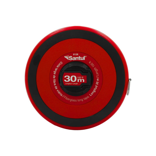 Cinta métrica Santul 8128 de fibra de vidrio, 30m (100ft), roja y negra, para medición profesional