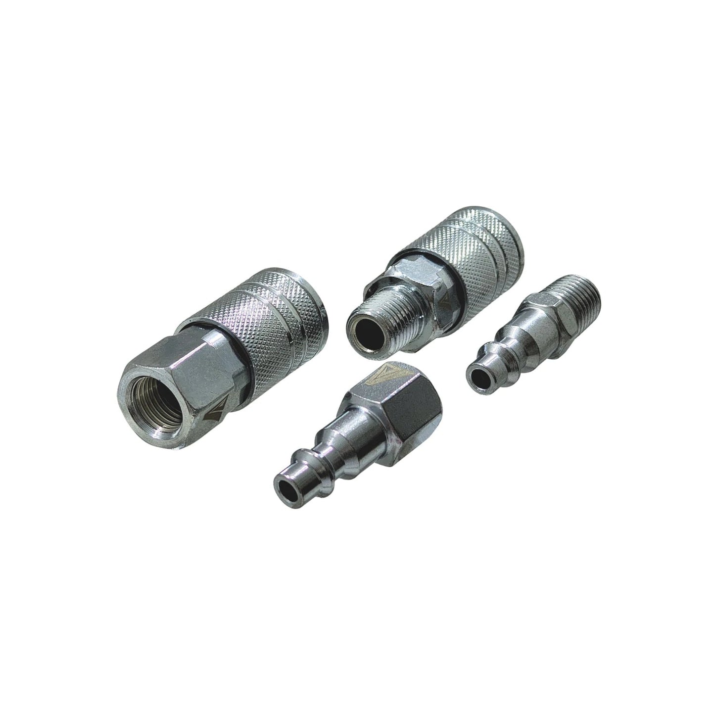 Juego de 4 coples rápidos y plugs para compresora, conexiones neumáticas cromadas de acero para aire.