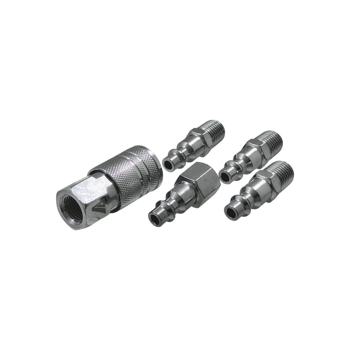 Conexiones rápidas para compresora, kit de acople hembra y 4 machos para aire comprimido, metal cromado