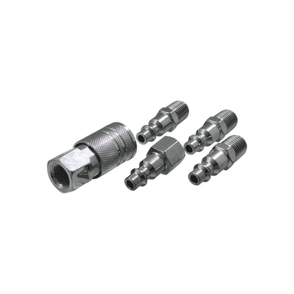 Conexiones rápidas para compresora, kit de acople hembra y 4 machos para aire comprimido, metal cromado