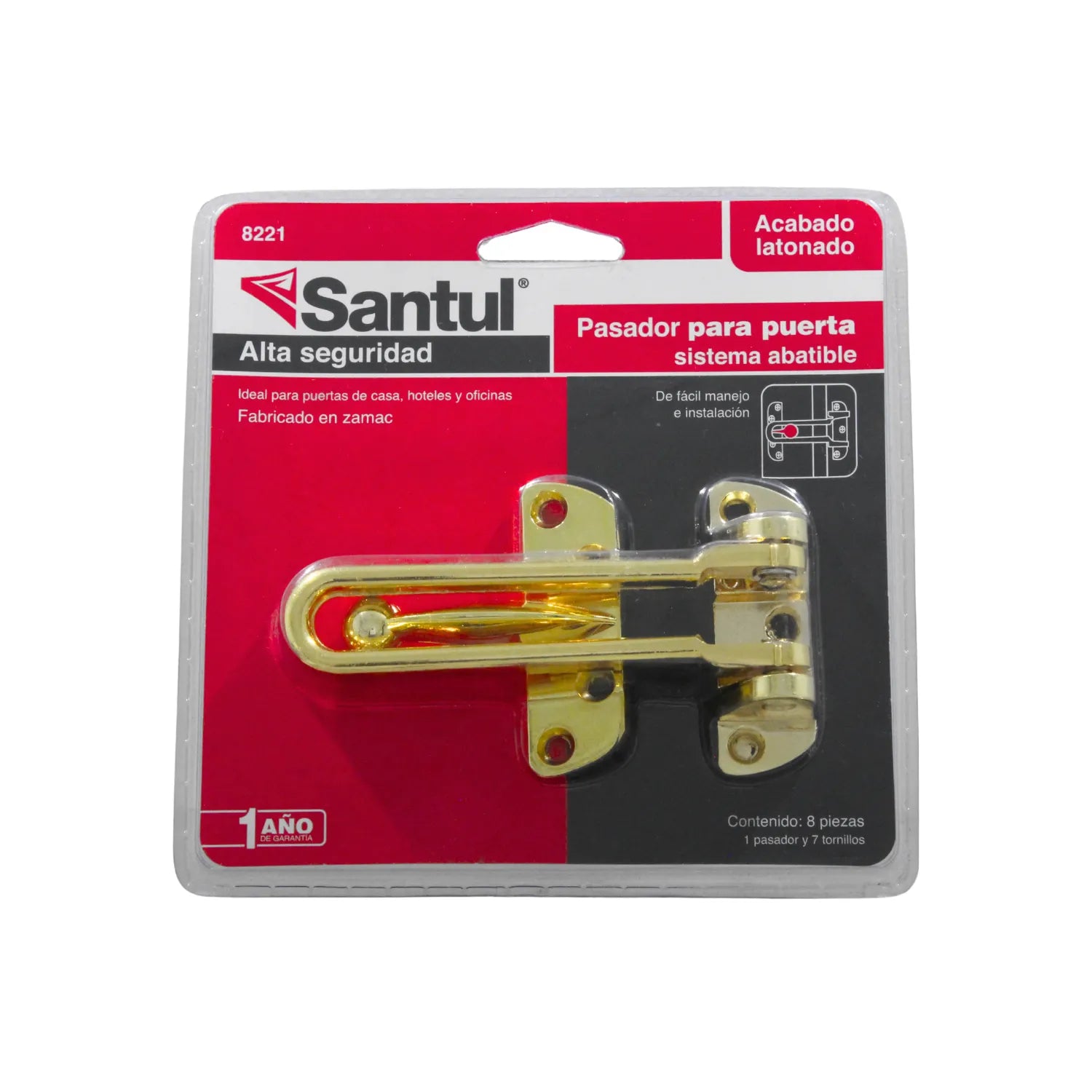 Pasador de puerta Santul abatible de alta seguridad, acabado latonado dorado, fabricado en zamac