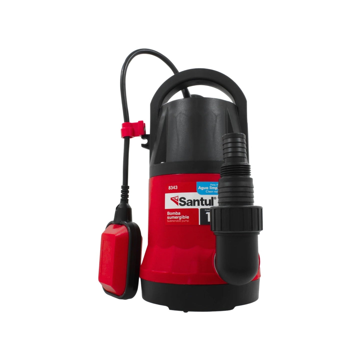 Bomba sumergible Santul 1 HP para agua limpia, modelo 8343, roja y negra con flotador