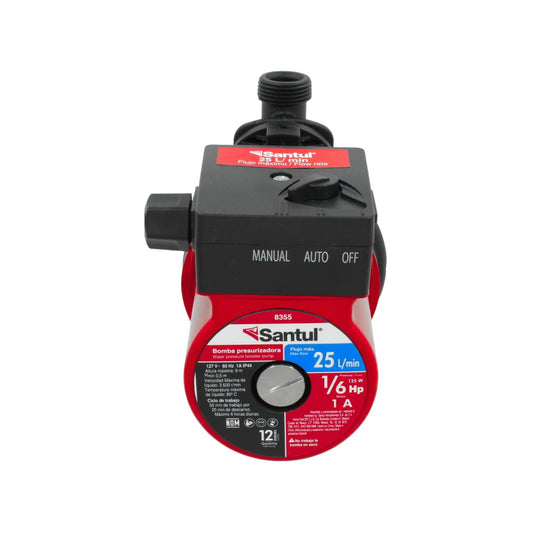 Presurizador de agua Santul 1/6 HP 125W rojo y negro, caudal máximo 25 L/min