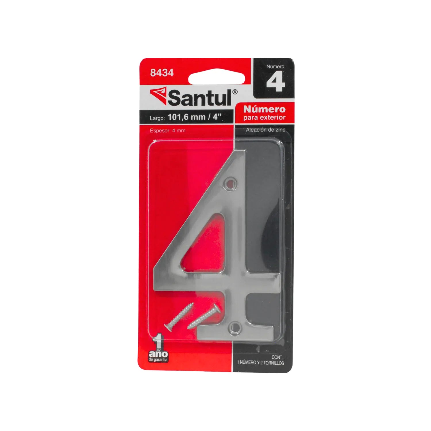 Número de casa Santul 4 para exterior, aleación de zinc de 101.6mm (4") con tornillos incluidos