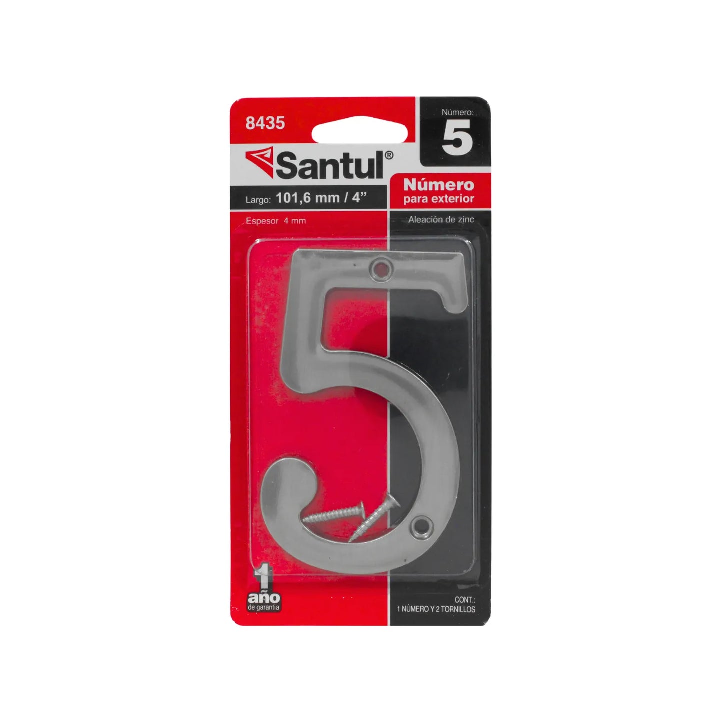 Número de casa 5 Santul para exterior, 4 pulgadas (101.6mm) de aleación de zinc con tornillos, plateado
