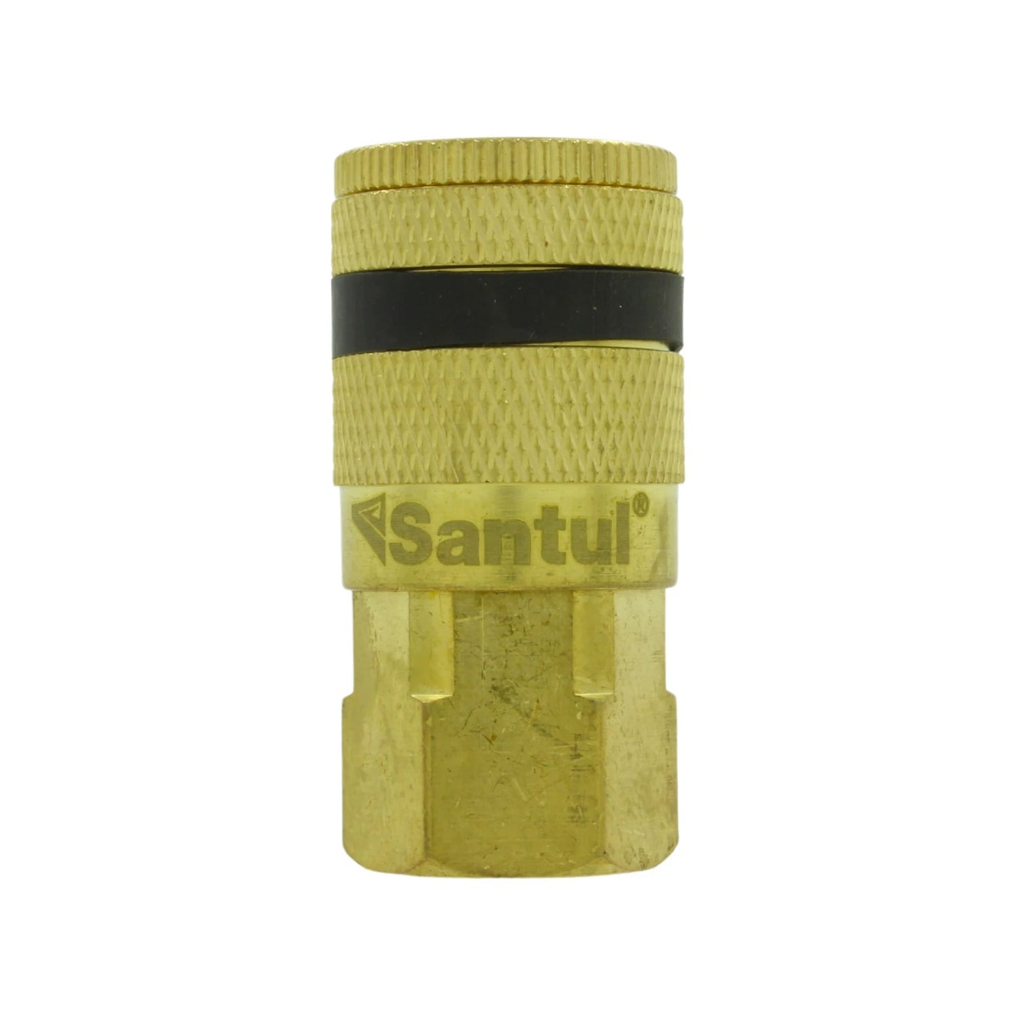 Cople rápido Santul de latón para compresora 1/4" hembra, conexión neumática segura y resistente.