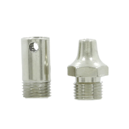 Boquilla cónica y conector cilíndrico roscado metálico para pistola de sopletear, acabado brillante.