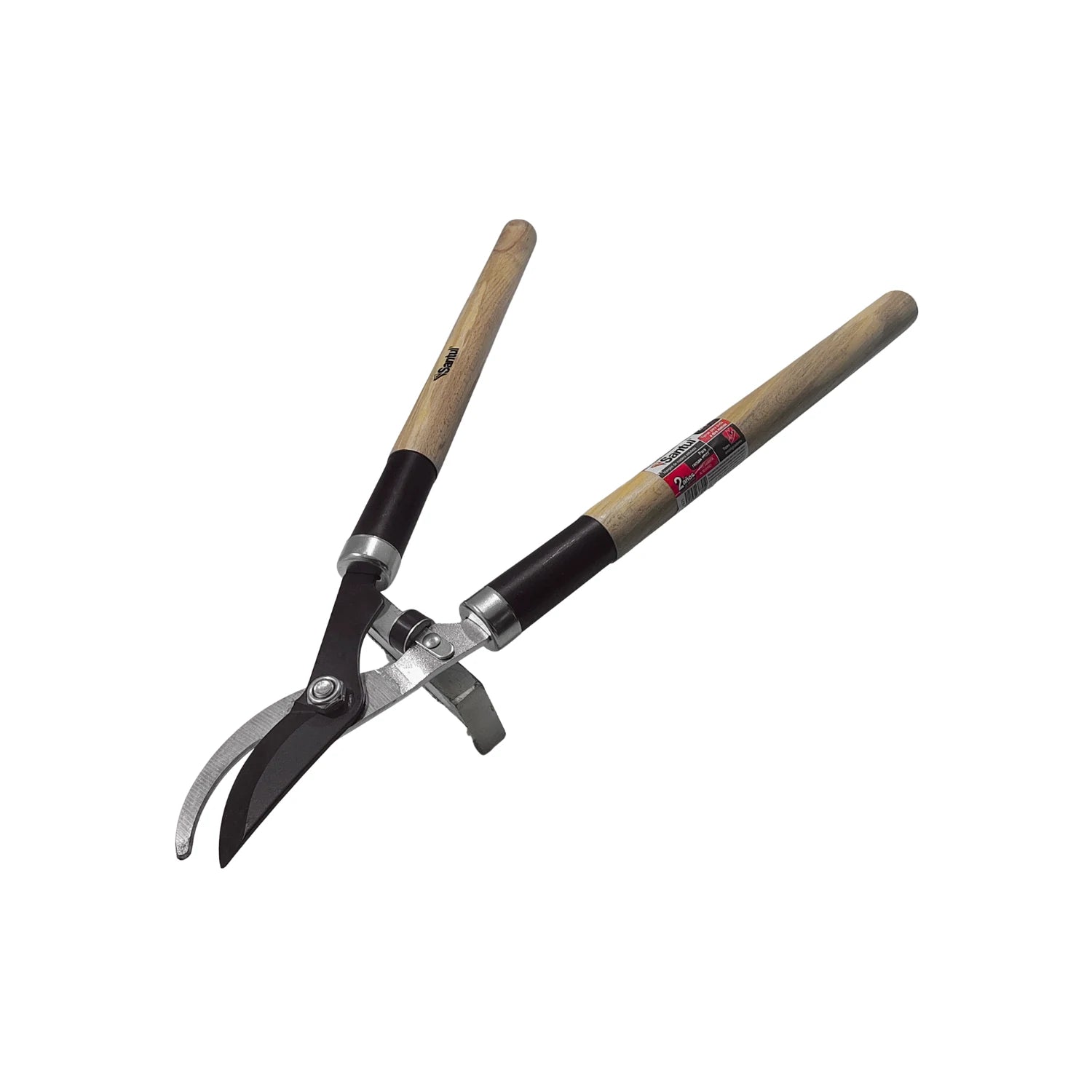 Tijeras de poda Santul con mangos largos de madera y cuchillas curvas negras para jardín