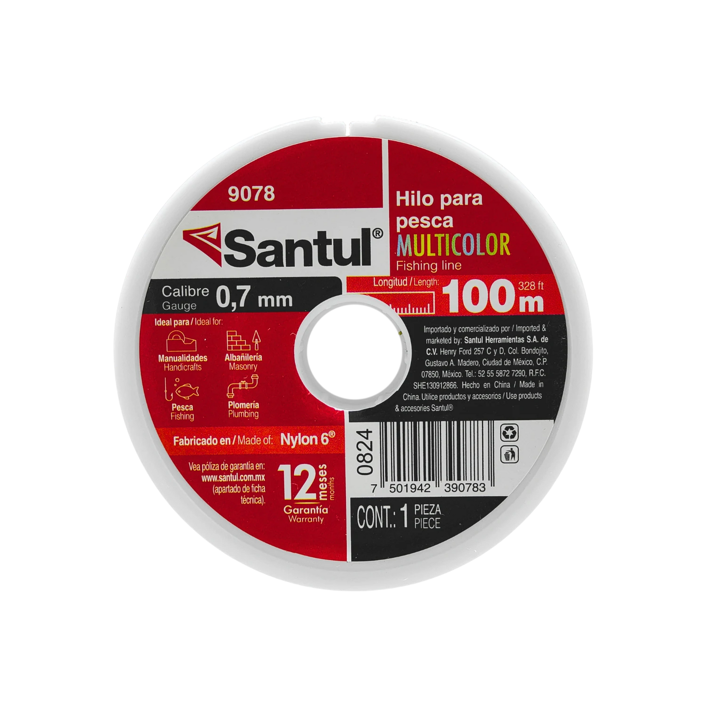 Hilo de pesca Santul multicolor 0.7mm x 100m de nylon, ideal para pesca, albañilería y manualidades