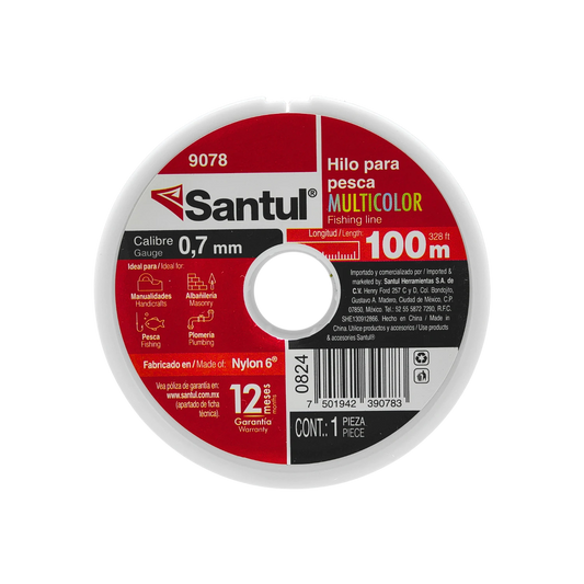 Hilo de pesca Santul multicolor 0.7mm x 100m de nylon, ideal para pesca, albañilería y manualidades