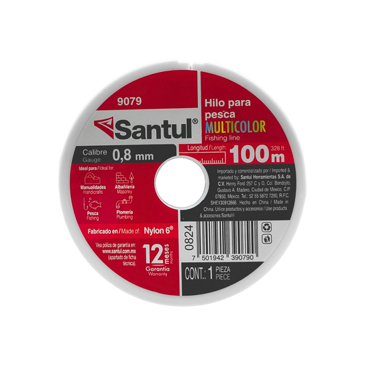 Hilo para pesca Santul multicolor 0.8 mm x 100 m Nylon 6, resistente para pesca y manualidades.