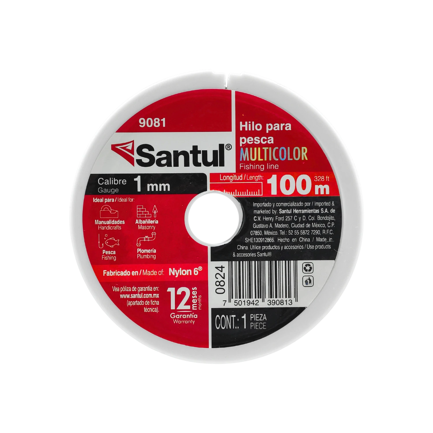 Hilo de pesca Santul 9081 multicolor, 1mm x 100m de nylon 6