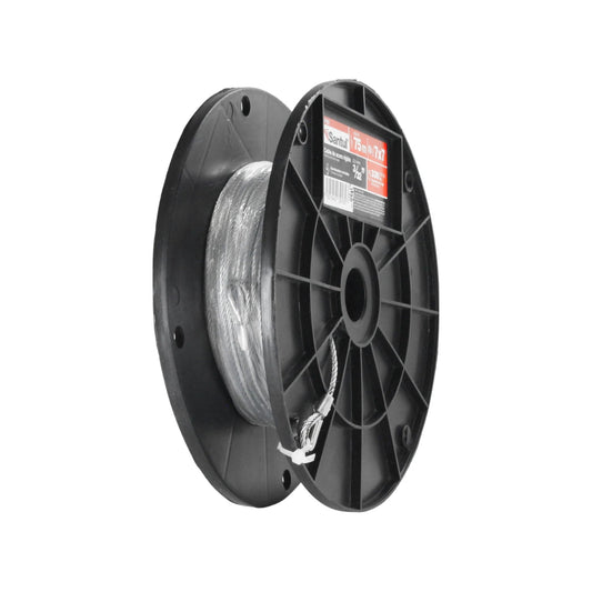 Cable de acero Santul 7x7 de 3/32" x 75m en carrete plástico negro para uso general en ferretería