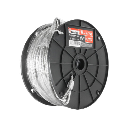 Cable de acero 7x7 de 3/16" x 75 m Santul 9184