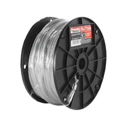 Cable de acero flexible Santul 7x19 con recubrimiento PVC, 1/8" x 75m, carga 730kg