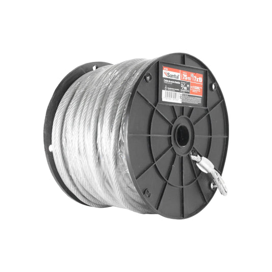 Cable de acero flexible Santul 7x19 con recubrimiento PVC de 3/16" (5mm) x 75m en carrete negro.