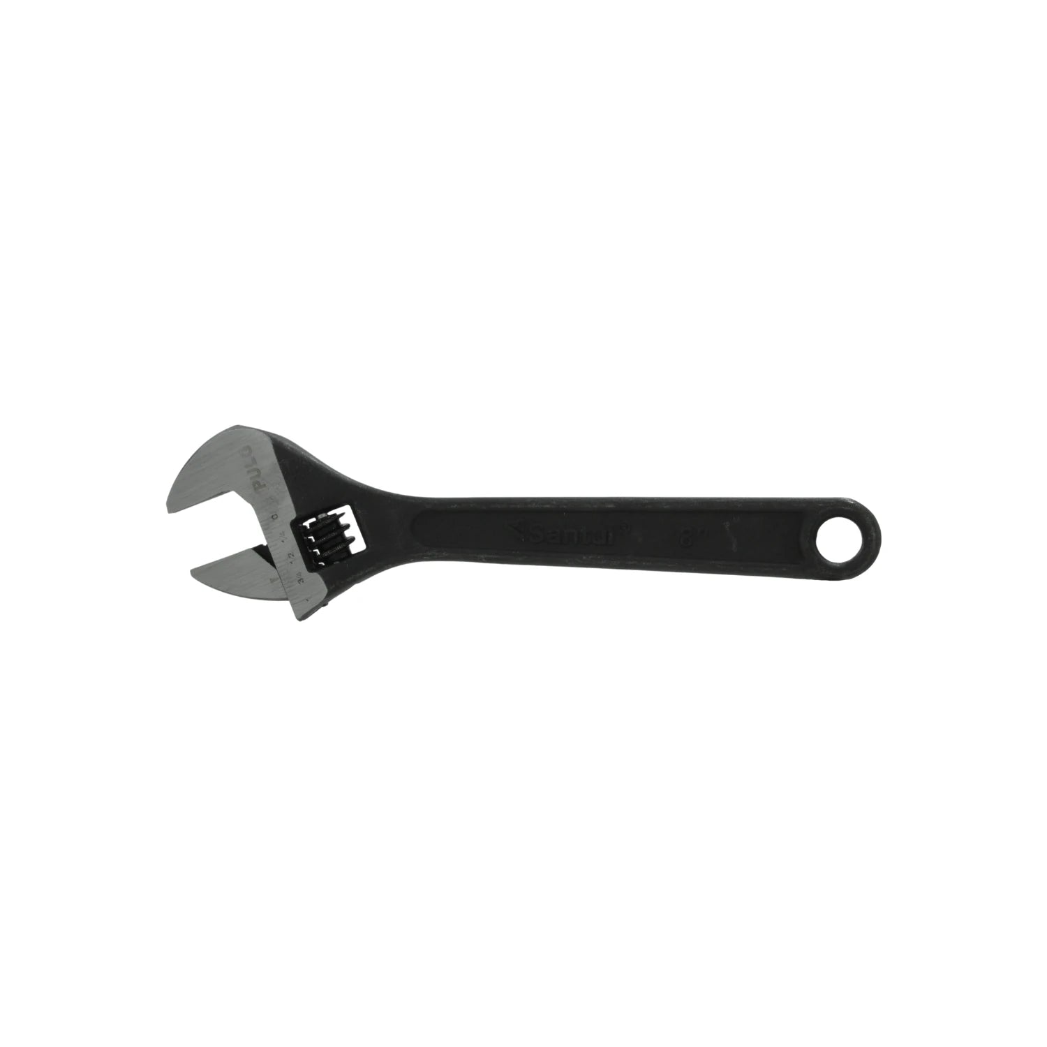 Llave ajustable Santul 8 pulgadas pavonada negra. Herramienta perica de mano con escala.
