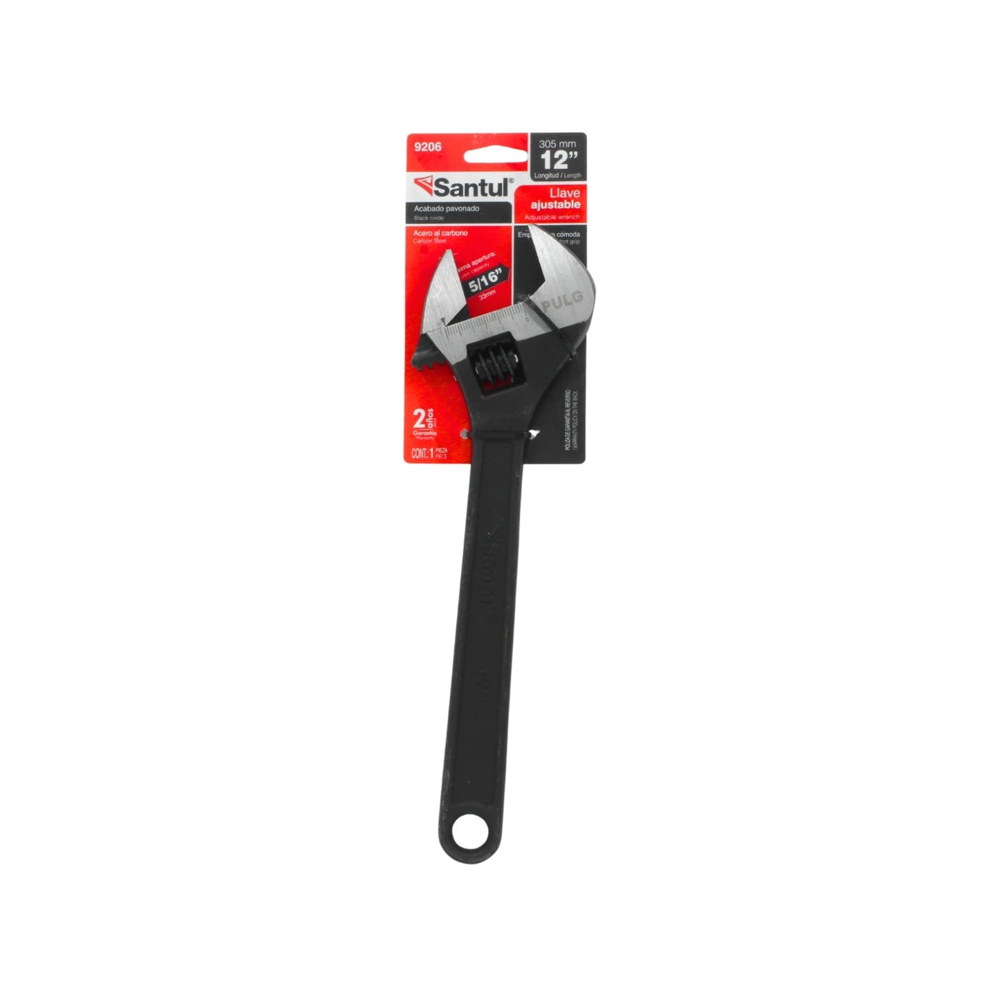 Llave ajustable Santul 12" (305mm) pavonada de acero al carbono, herramienta manual profesional