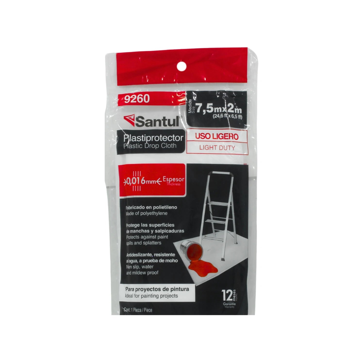 Santul 9260 plastiprotector de polietileno ligero 7.5x2m para cubrir pisos y muebles en proyectos de pintura.