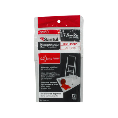 Santul 9260 plastiprotector de polietileno ligero 7.5x2m para cubrir pisos y muebles en proyectos de pintura.