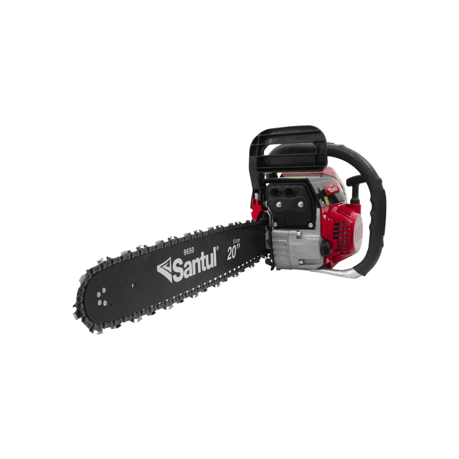 Motosierra a gasolina Santul 9650 roja, barra de 20 pulgadas para cortar madera y poda forestal