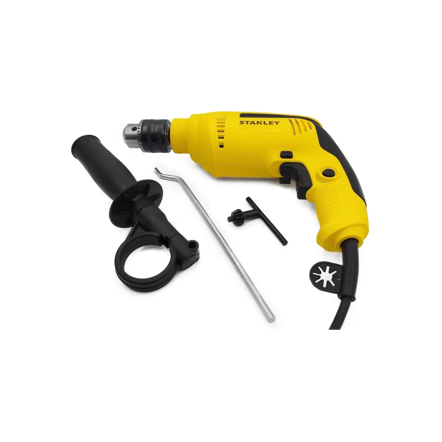 Taladro rotomartillo eléctrico Stanley amarillo/negro 1/2", incluye mango auxiliar, llave de broquero y barra de profundidad
