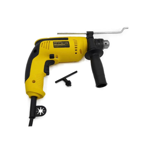 Rotomartillo Stanley amarillo y negro con mango lateral, varilla de profundidad y llave para broquero
