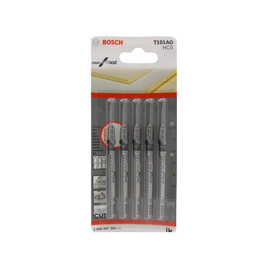 Seguetas Bosch T101AO HCS para caladora, 5 piezas, corte madera 1.5-15mm, compatibles marcas líderes