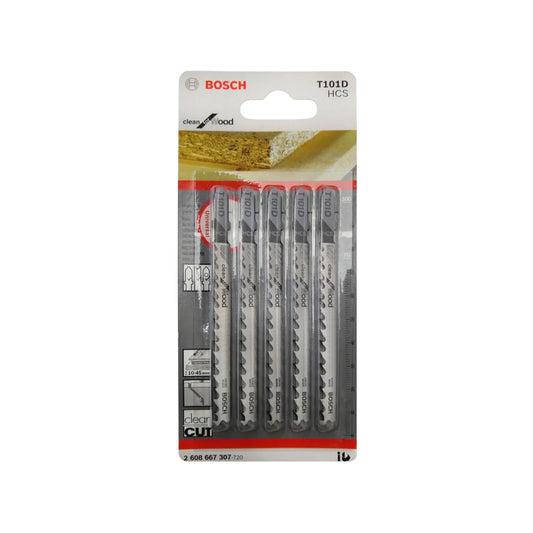 Seguetas Bosch T101D HCS para caladora, corte limpio en madera, 5 piezas, compatibles 10-45mm