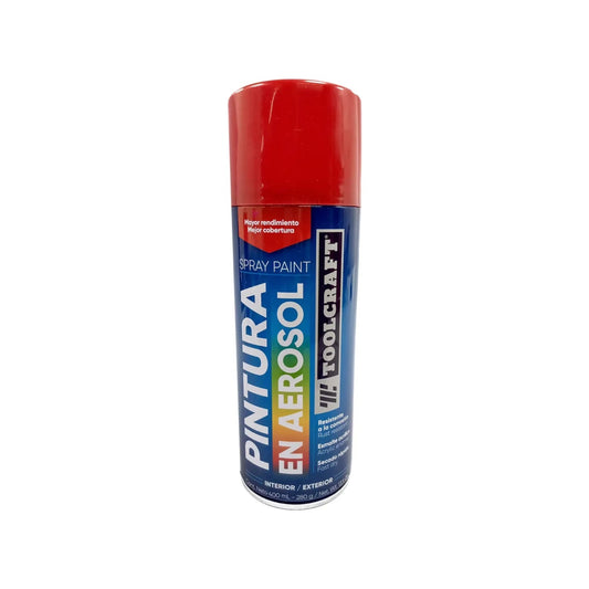 Pintura en aerosol roja brillante Toolcraft 400ml acrílica, secado rápido, resistente a corrosión para interior y exterior.