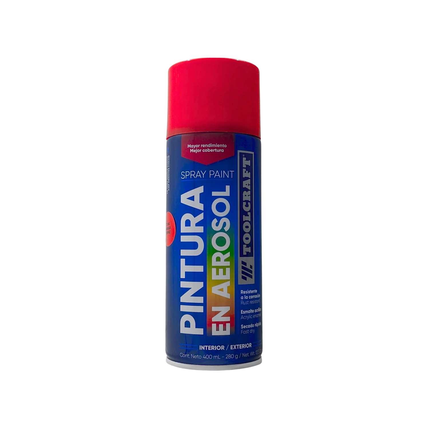 Pintura en aerosol roja Toolcraft 400ml. Esmalte acrílico de secado rápido, anticorrosión.