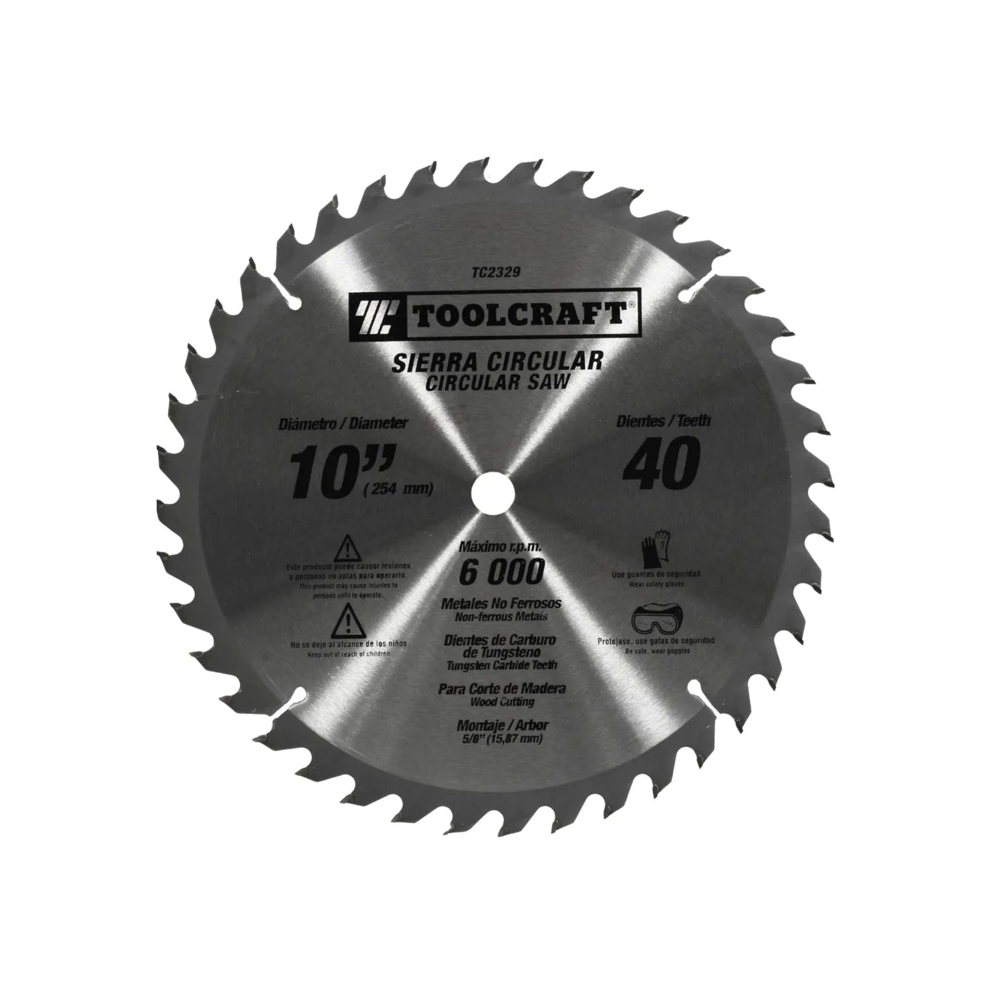 Disco sierra circular Toolcraft 10 pulgadas 40 dientes para corte de madera, dientes de carburo de tungsteno