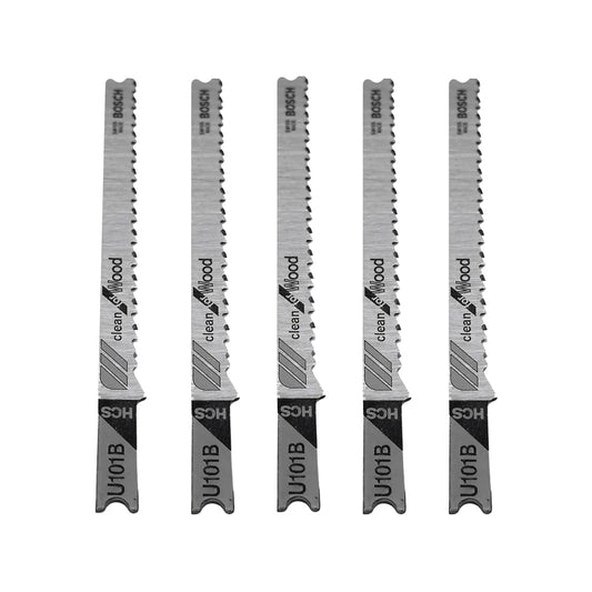 Juego de 5 seguetas Bosch U101B HCS tipo U para caladora, corte limpio en madera