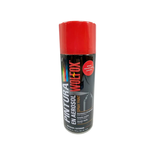 Pintura aerosol Wolfox rojo brillante WF0682 esmalte acrílico secado rápido 300ml para interior y exterior