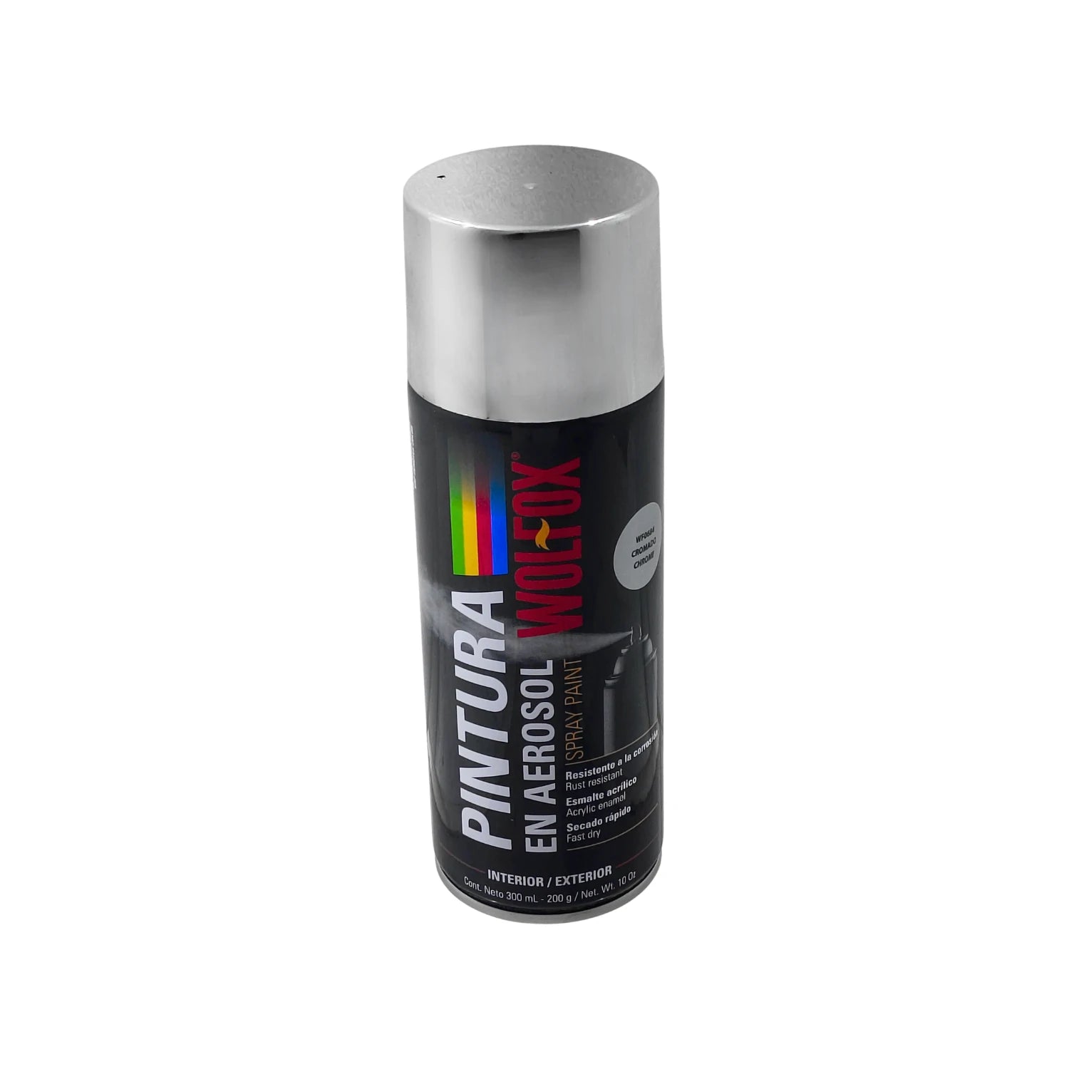 Pintura en aerosol Wolfox cromado brillante 300ml acrílica resistente a la corrosión para interior y exterior