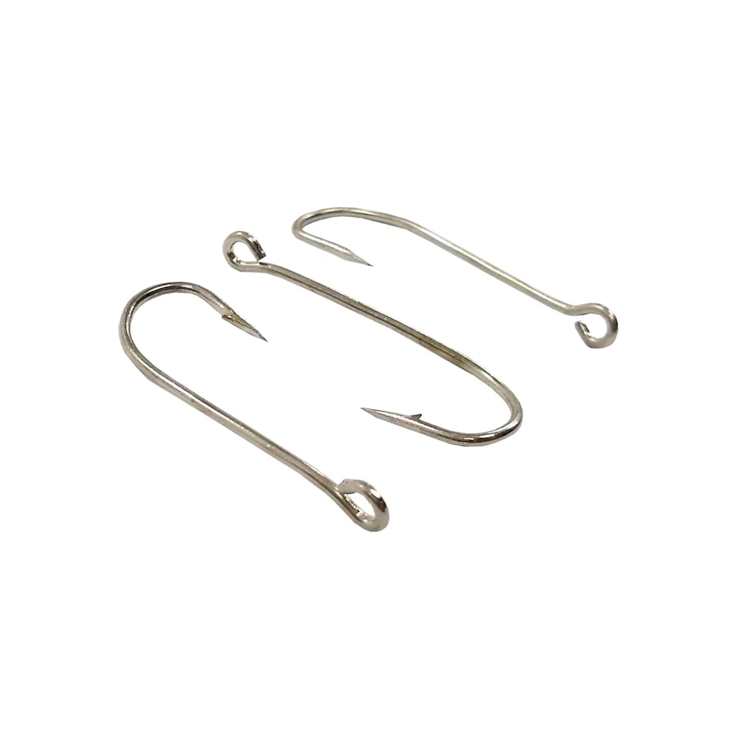 Anzuelos de pesca metálicos plateados, juego de 3 unidades. Ganchos individuales resistentes para pesca.