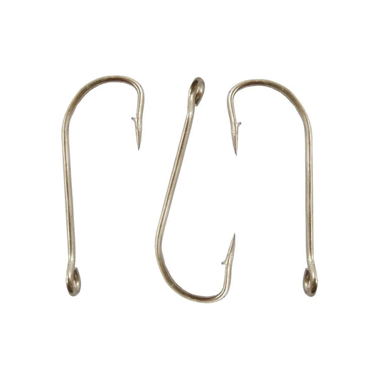 Juego de 3 anzuelos de pesca metálicos plateados con ojo y punta barbada afilada para captura